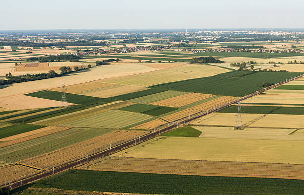 istock aerial view of  harvest fields in summer 497833484
