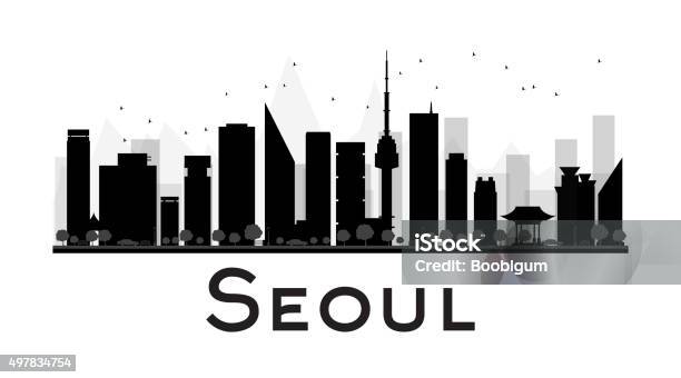Seoul City Skyline Black And White Silhouette Stock Illustration - Download Image Now - Seoul, Urban Skyline, Vector