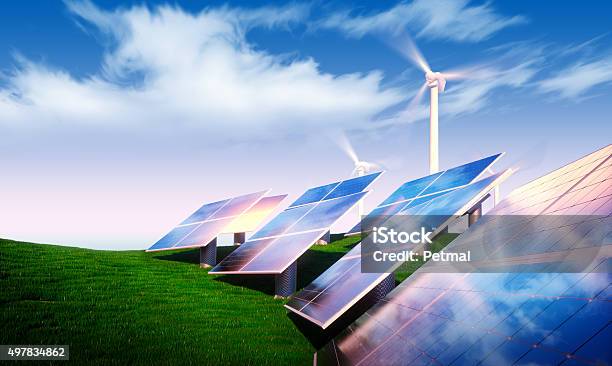 Renewable Energy Concept Stock Photo - Download Image Now - Solar Energy, Wind, Solar Panel