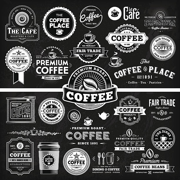 доска кофе этикетки megaset - pattern design sign cafe stock illustrations
