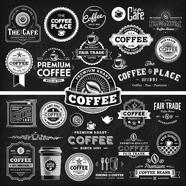 Vector illustration of Chalkboard Coffee Label Megaset