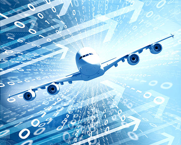 istock Airplane with the background of figures and arrows 497848807