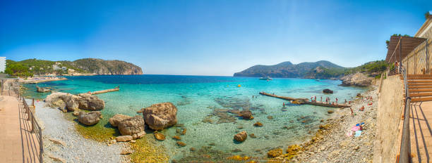 In this photo you can see the blue sea of Majorca with some recreative boats.