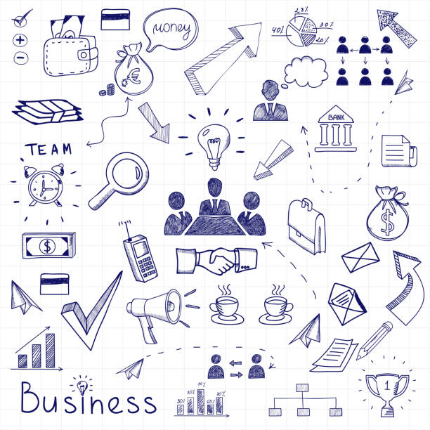 비즈니스 doodles - planning organization leadership budget stock illustrations