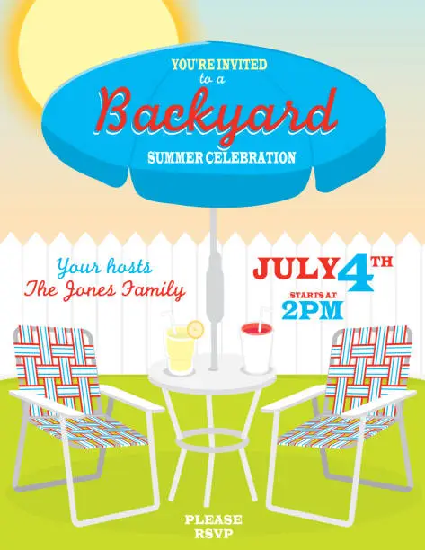 Vector illustration of Backyard summer Fourth of July theme invitation design template