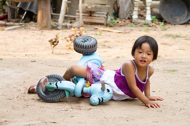 Small girl ride on bicycle - crash - car accident