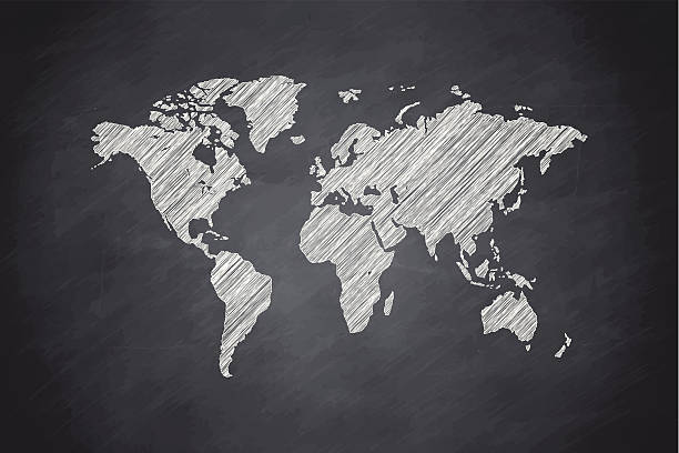World Map on Blackboard vector art illustration