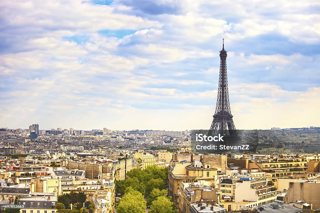 Eiffel Tower landmark, view from Arc de Triomphe. Paris, France. Eiffel Tower landmark, view from Arc de Triomphe. Paris cityscape. France, Europe. Architecture Stock Photo