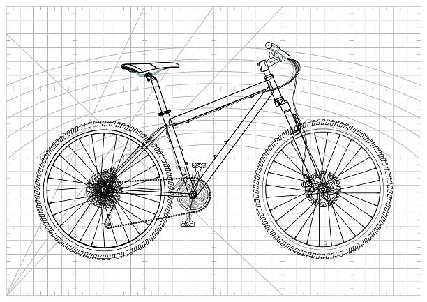 Bicycle Blueprint Mountain Bike Blueprint. cycling bicycle pencil drawing cyclist stock illustrations