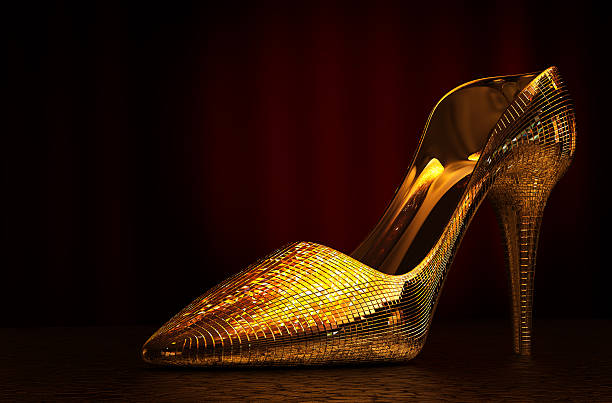 golden color high heels on white background