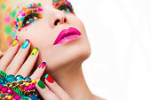 Colorful makeup and manicure.