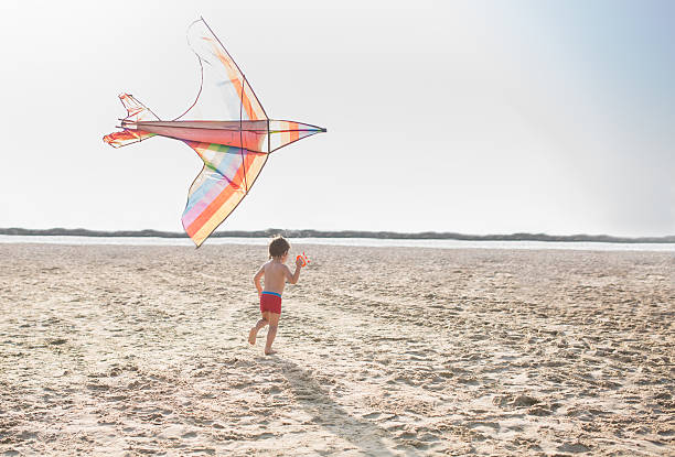 Girl enjoying flying a kite on a beach.Nikon D850