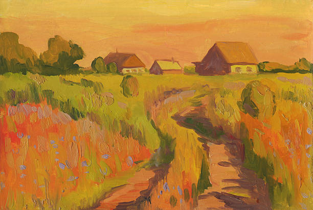 istock Summer rural landscape with the road. Oil painting 497859588