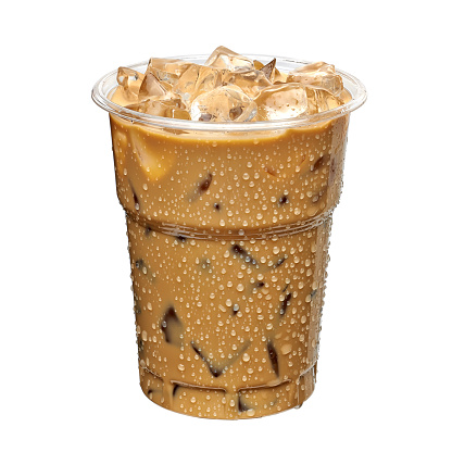 Iced coffee in takeaway cup including clipping path