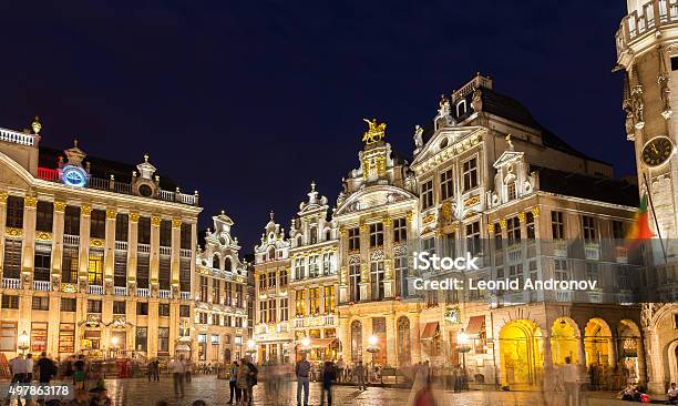 Buildings On Grand Place Square In Brussels Stock Photo - Download Image Now - Brussels-Capital Region, Night, Town Square