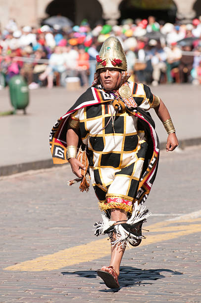 Inti Raymi Festival. Religion and tradition, Inca. Cusco, Peru. Cusco, Peru - June 24, 2011: Celebration of Inti Raymi by the locals at the Haukaypata plaza (Cusco main square). The Inti Raymi ("Festival of the Sun") is a religious ceremony of the Inca Empire in honor of the god Inti, one of the most venerated deities in Inca religion. inti raymi stock pictures, royalty-free photos & images