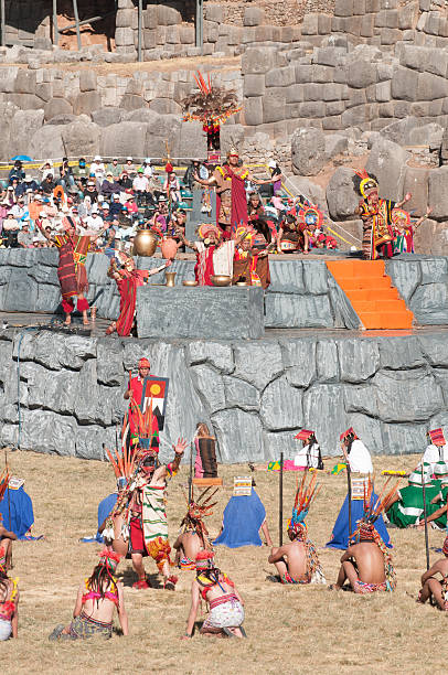 Inti Raymi Festival. Religion and tradition, Inca. Cusco, Peru. Cusco, Peru - June 24, 2011: Celebration of Inti Raymi by the locals at the site of Saksaywaman. The Inti Raymi ("Festival of the Sun") is a religious ceremony of the Inca Empire in honor of the god Inti, one of the most venerated deities in Inca religion. inti raymi stock pictures, royalty-free photos & images