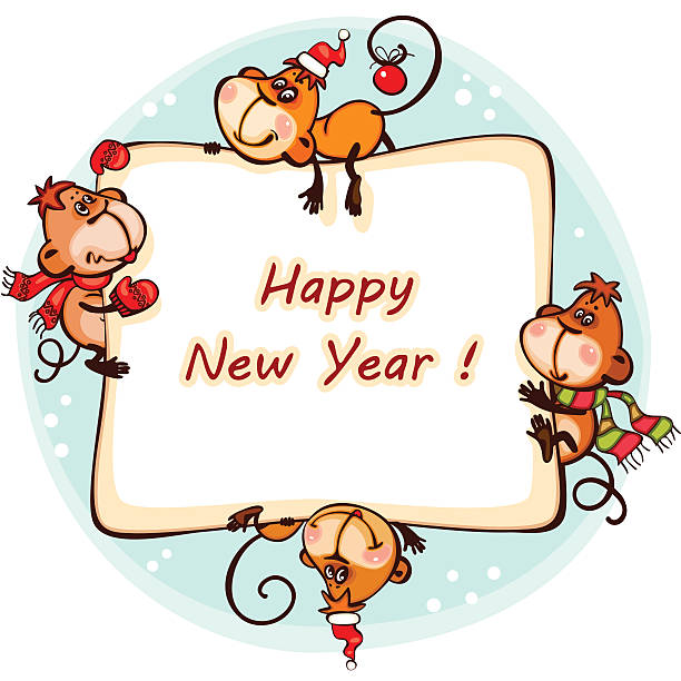 New Year's frame New Year's frame 2016 with the monkey christmas menu template clip art stock illustrations