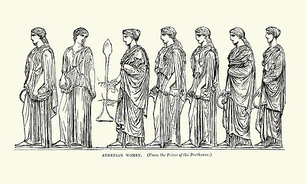 Ancient Greece - Athenian Women Vintage engraving of Athenian Women greco stock illustrations