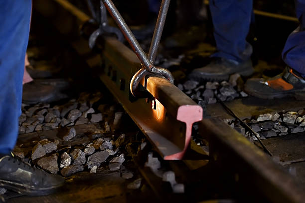 istock Railroad maintenance works in the night 497865930