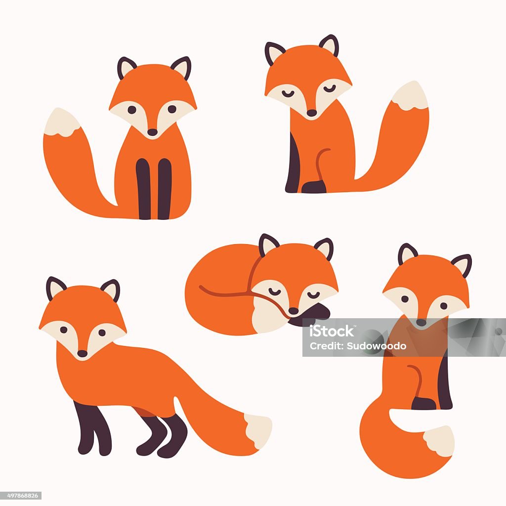cute fox collection Set of cute cartoon foxes in modern simple flat style. Isolated vector illustration Fox stock vector