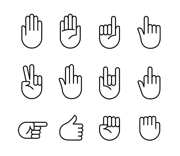 Hand gestures icons Hand gestures and sign language thin line icon set. Isolated vector illustration of human hands. index finger illustrations stock illustrations