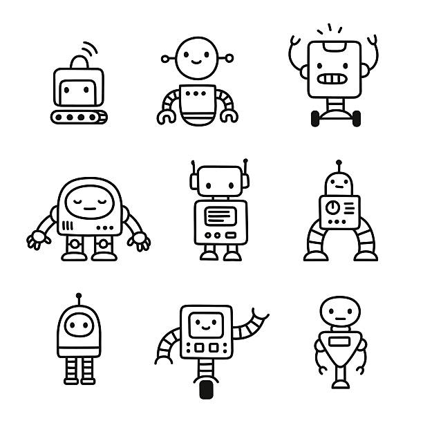 niedliche comic roboter - roboter stock-grafiken, -clipart, -cartoons und -symbole