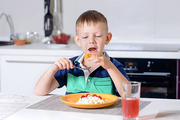 istock Young Boy Eating Plate of Cheese and Fruit 497870430