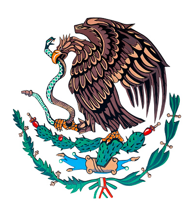 Eagle, snake, and cactus flag symbols of Mexican culture and nationality.