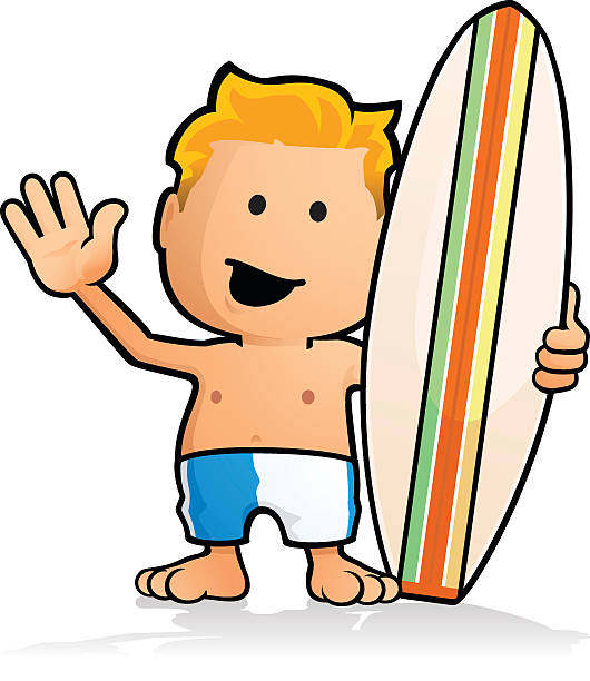 illustrazioni stock, clip art, cartoni animati e icone di tendenza di surfista - one person white background swimwear surfboard