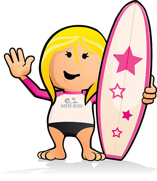 illustrazioni stock, clip art, cartoni animati e icone di tendenza di femmina surfista - one person white background swimwear surfboard