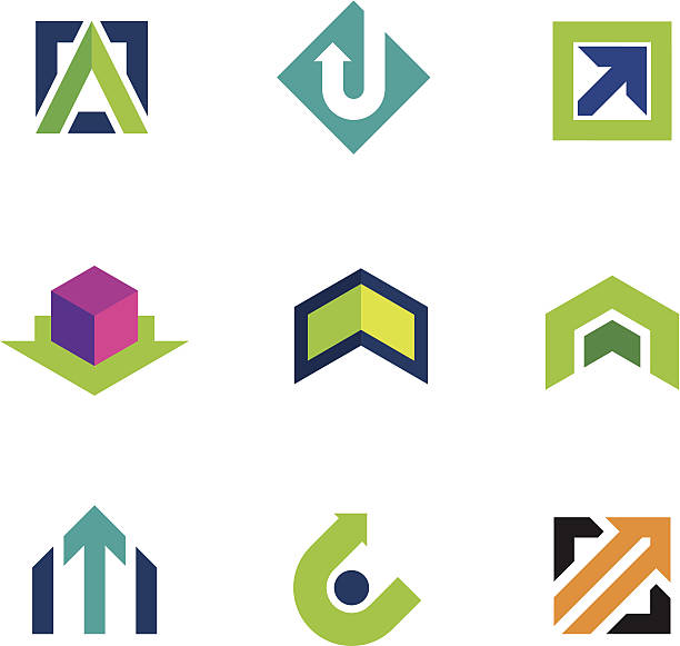 ilustrações, clipart, desenhos animados e ícones de negócios da empresa economia seta verde progresso logotipo conjunto de ícones - turning point