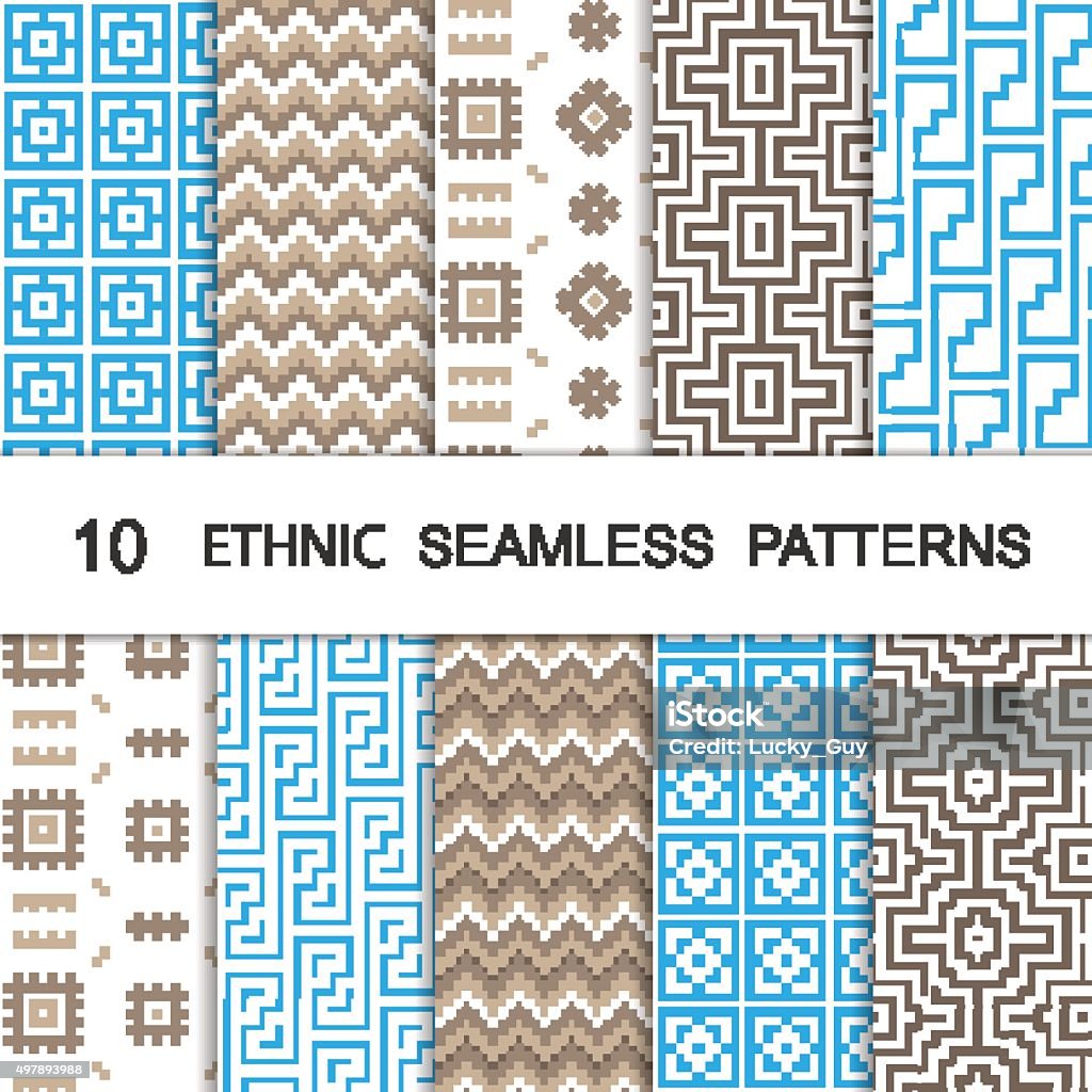 Seamless Ethnic Pattern Set. Ten Tribal Tiled Ornaments. Vector Seamless Ethnic Pattern Set. Ten Tribal Tiled Ornaments. Vector. 2015 stock vector