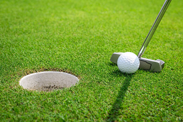 putting una pelota de golf en el green - putting green fotografías e imágenes de stock