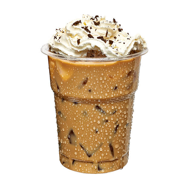 Iced coffee in takeaway cup Iced coffee in take away cup with cream on white background mocha stock pictures, royalty-free photos & images