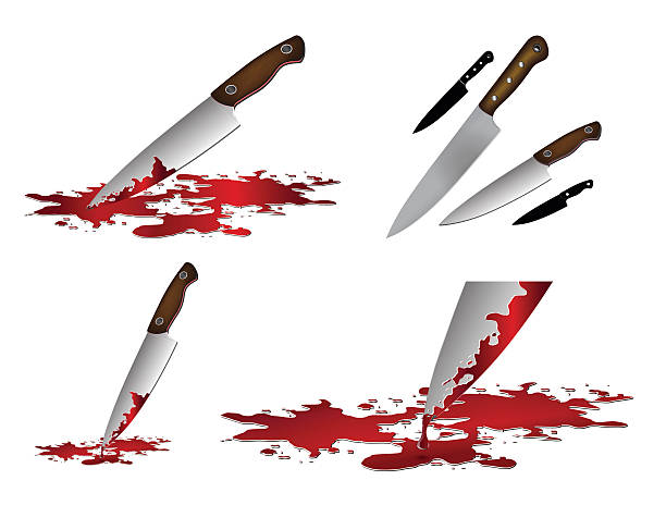 realistische blutigen messer. messer mit blut vektor-illustration-set. - knife table knife kitchen knife white background stock-grafiken, -clipart, -cartoons und -symbole