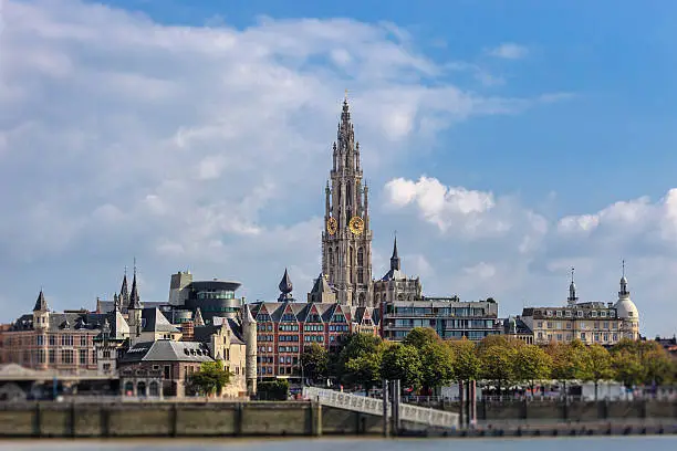 Antwerp is the most populous city in Flanders. Among the buildings stands out the 123 metres high spire of the Cathedral of Our Lady, a Gothic style church whose construction started in 1352, listed in the Unesco World Heritage Site. Belgium