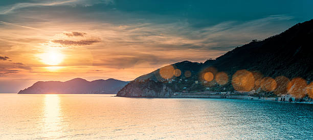 Beautiful sunset in Liguria, Italy stock photo