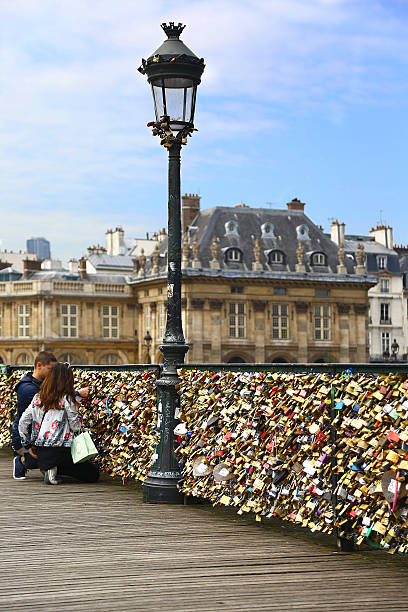Lovers and padlocks in Paris stock photo