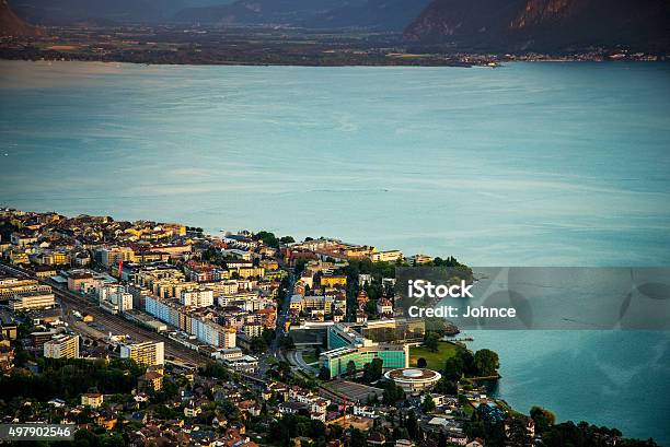 Geneva Lake Coastline Stock Photo - Download Image Now - Vevey, 2015, Architecture