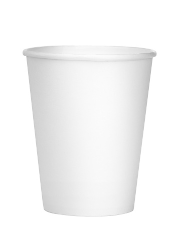 Empty white paper cup isolated on white
