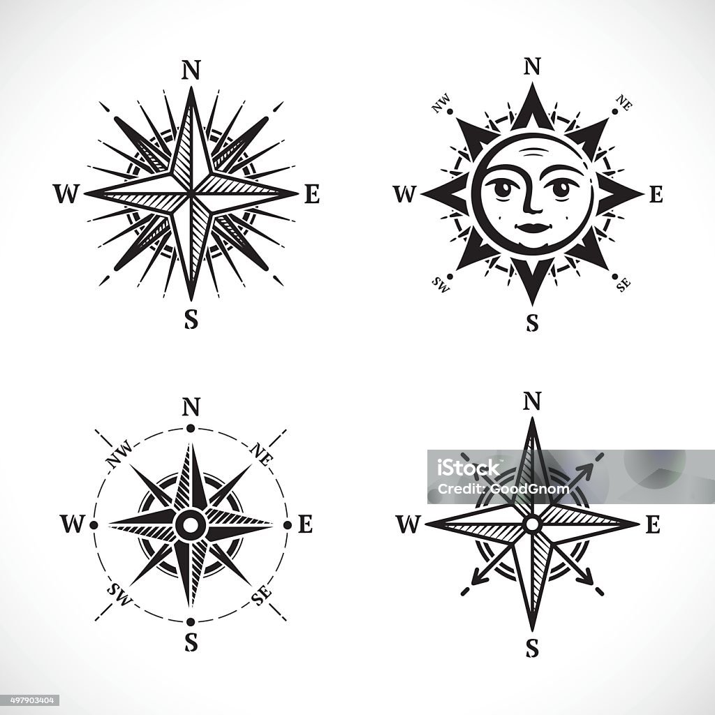 Compass set Compass rose set Navigational Compass stock vector