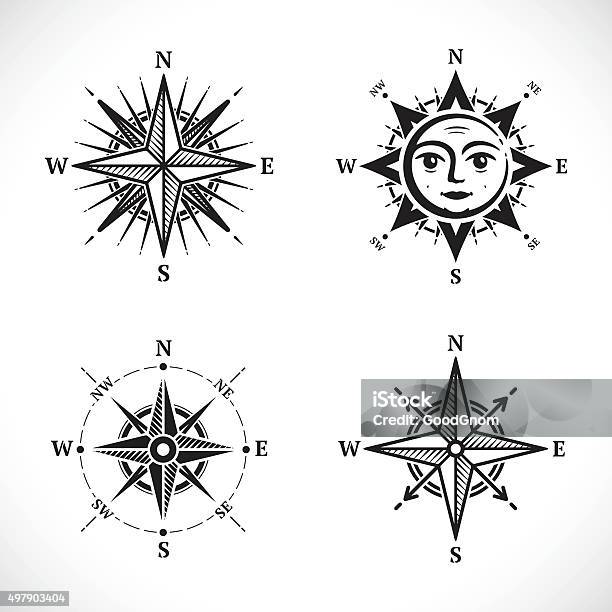 Compass Set Stock Illustration - Download Image Now - Navigational Compass, Compass Rose, Old-fashioned