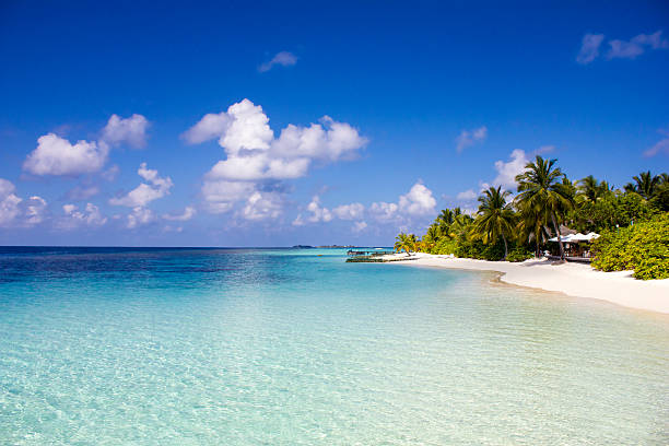 The Maldives - Kuramathi Kuramathi Atoll Resort in the Maldives, Laccadive Sea water bungalow maldives stock pictures, royalty-free photos & images