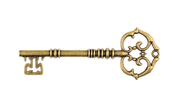 old llave aislado en blanco background. sin sombras - llave de oro fotografías e imágenes de stock