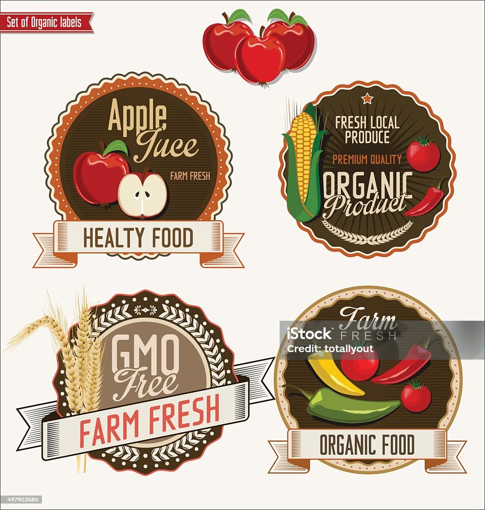 Set of Organic and Bio Vegetables Badges in Vintage Style 2015 stock vector