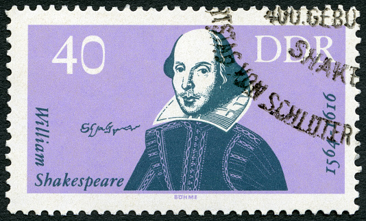 Postage stamp German Democratic Republic 1964 printed in GDR Germany shows William Shakespeare (1564-1616), 400th birth anniversary