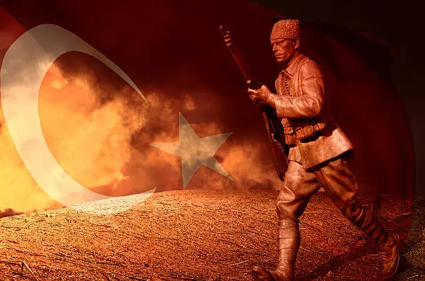 Great Turkish soldier and  flag