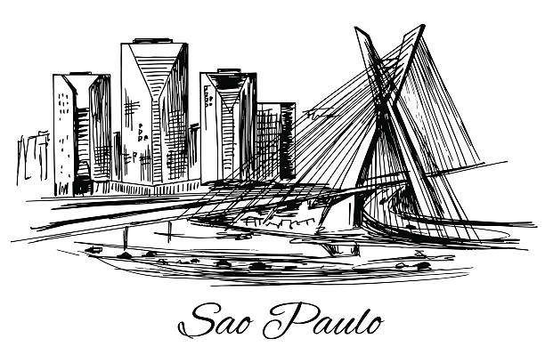 illustrations, cliparts, dessins animés et icônes de main tiré le pont à sao paulo au brésil - built structure architecture vacations travel destinations