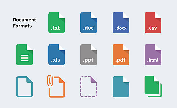 File Formats of Document icons File Formats of Document icons. Isolated vector illustration. computer file stock illustrations